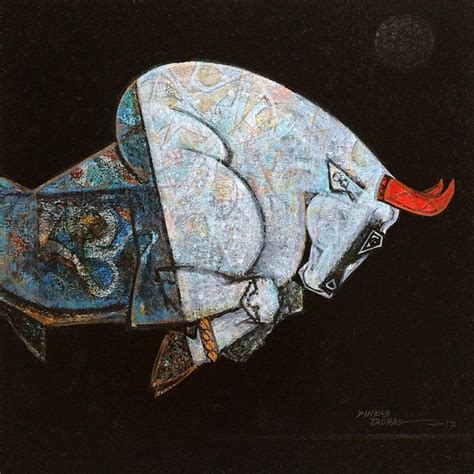 "Bull Virile": Black Acrylic Painting by Dinkar Jadhav – ArtZolo.com