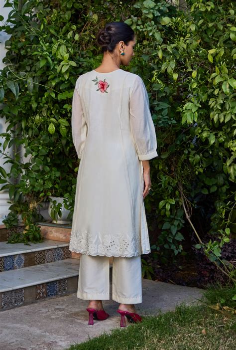 Ivory Hand Embroidered Yoke Anaardana Kurta Set – Misri By Meghna Nayyar