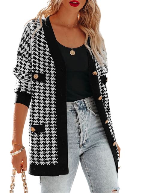 SHEWIN Women's Cardigan Sweaters Open Front Button Down Plaid Chunky ...