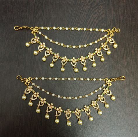 Premium Matt with AD and Kempu Stones Ear Chains – Nakshatra Jewels