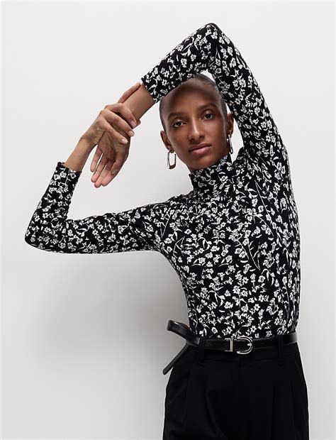 Buy Cotton Rich Funnel Neck Printed Top at Marks & Spencer