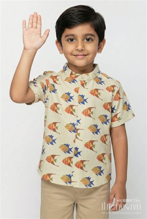 Nesavu kids linen shirt with colorful fish print for casual summer wear ...