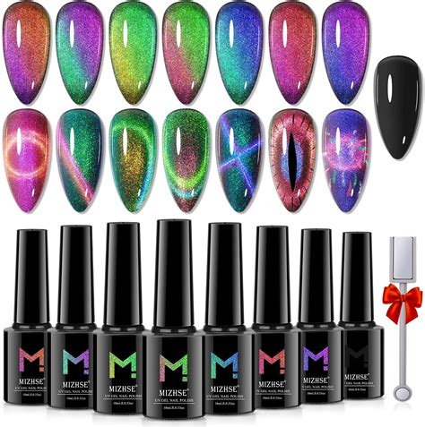 Amazon.com : MIZHSE 9D Cat Eye Gel Nail Polish 8x10ML, Dual Color ...