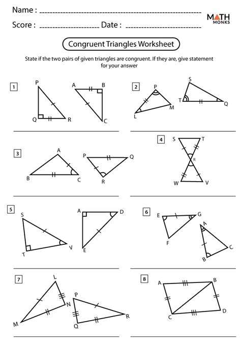 Congruent Triangles Worksheets - Math Monks