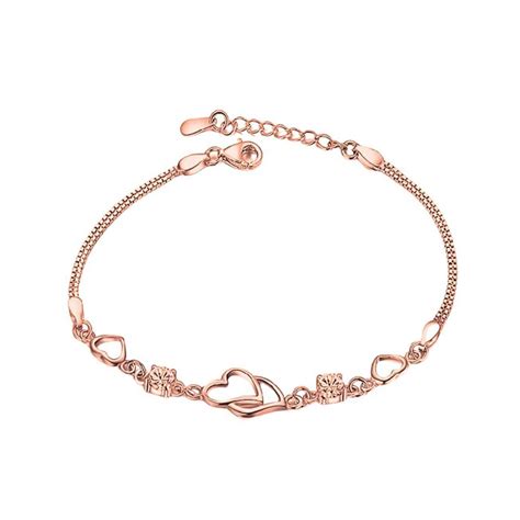 Double Heart Shape Rose Gold Plated CZ Crystal Bracelet, Gift for Love ...