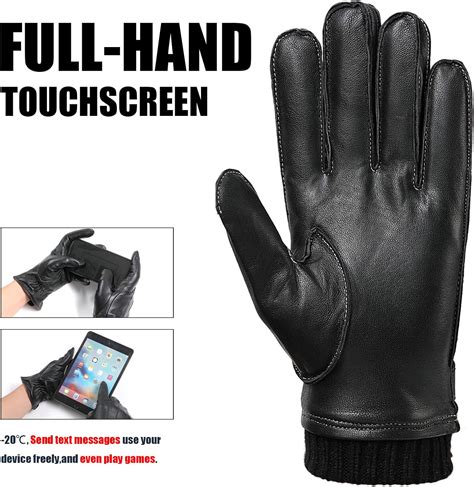 Buy Leather Gloves for Mens, Full-Hand Touchscreen Mens Warm Cold ...