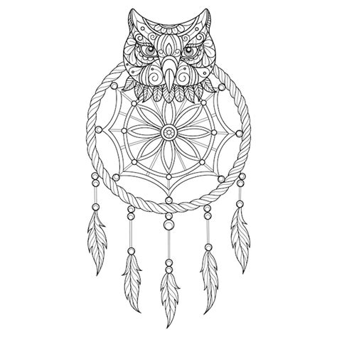 Eule und Traumfänger handgezeichnet für Malbuch für Erwachsene ...