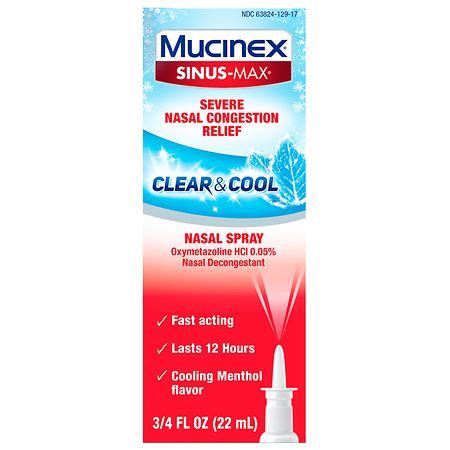 Mucinex Severe Nasal Congestion Relief Clear & Cool Nasal Spray, Nasal ...