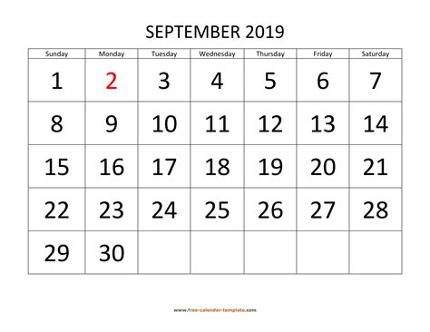 Printable September 2019calendar