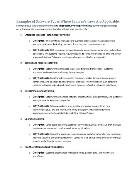 Key Takeaways - notes lecture - Examples of Software Types Where Lehman ...