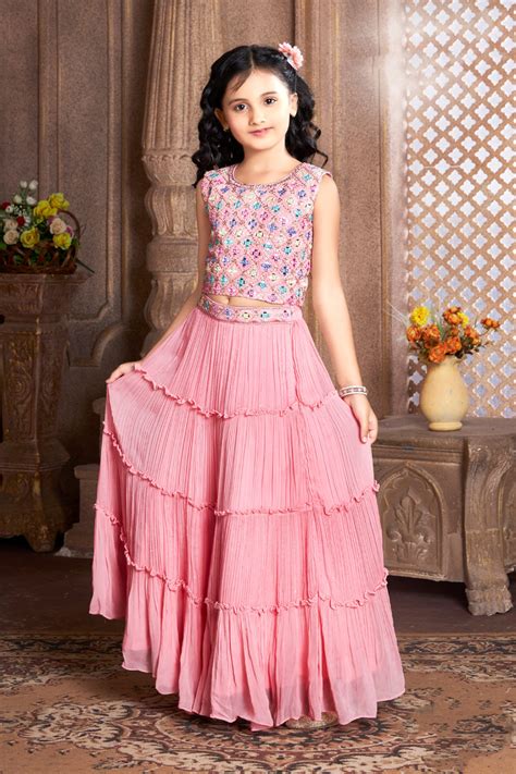 Girls Ethnic Wear Pink Cholee Suit – Half Ticket