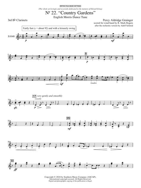 Country Gardens for Symphonic Band - Clarinet 3 by Percy Aldridge ...