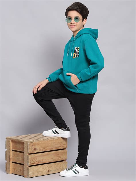 Buy Boys Teal Blue Printed Hooded Full Sleeve Sweatshirt Online in ...