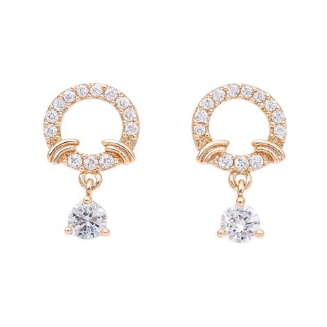 Nilu's Collection Rose Gold Plated American Diamond Hoop Drop Earrings