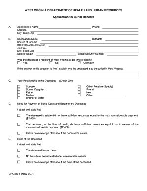 Fillable Online wvdhhr Application for Burial Benefits - WV DHHR ...