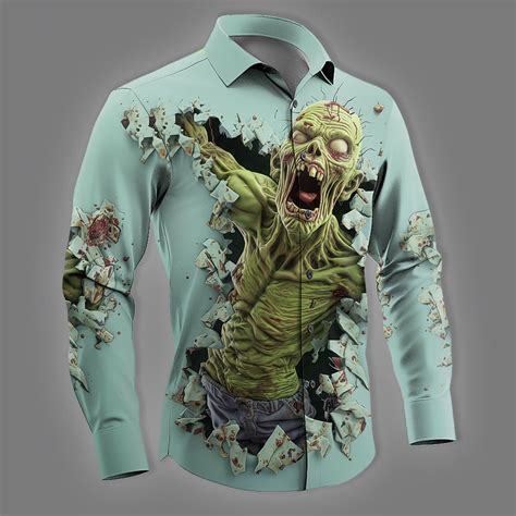 Halloween Men's Zombies Skeleton Horror Shirt Button Up Shirt Long ...