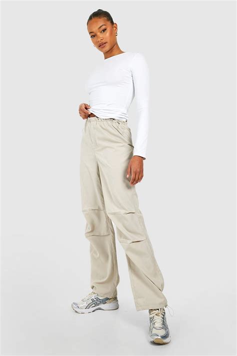 Tall Low Rise Elasticated Waist Cargo Parachute Trouser | boohoo