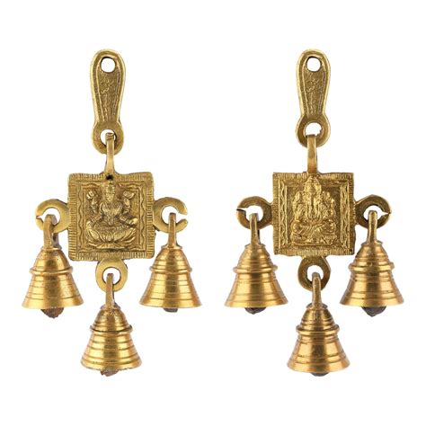 UAPAN Brass Hanging Bells (Laxmi_Ganesh, Gold), Religious, 15 x 7.5 Cm ...