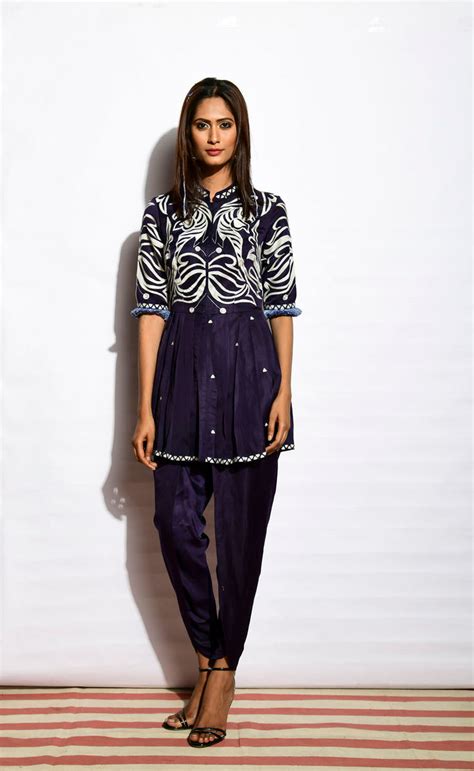 Buy - Navy blue peplum with dhoti pant | Elan Store