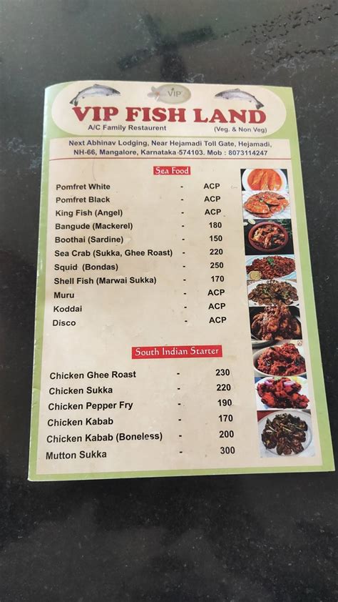 Menu at Fish Land, India