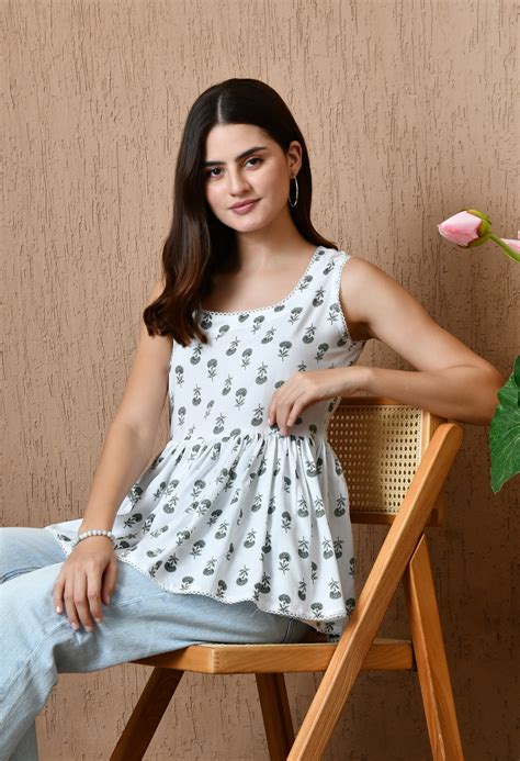 Celestia – Icy Woods White Cotton Peplum Top – KSAMA