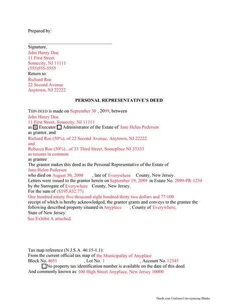 Monmouth County Personal Representative Deed Form | New Jersey | Deeds.com