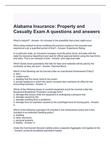 Alabama Insurance Property and Casualty Exam A questions and answers ...