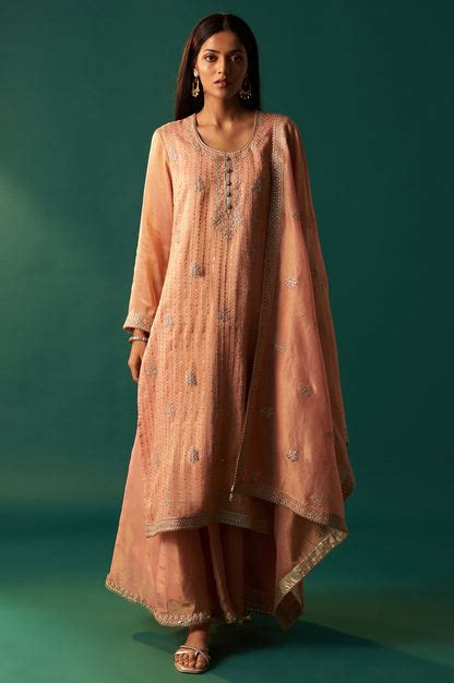 Pink Dori Embroidered Straight Tissue Organza Kurta with Culotte and D