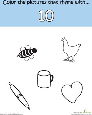 Rhymes With Ten | Worksheet | Education.com