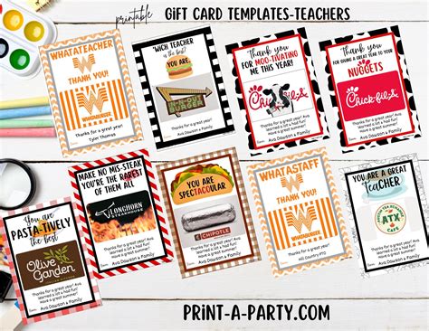 Teacher Appreciation Gift Card Template Burger Theme | Whatateacher ...