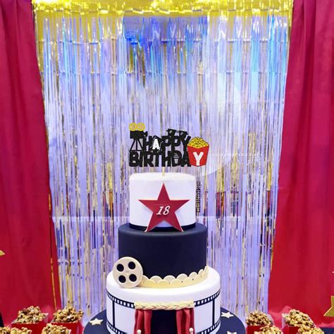 Buy Glitter Movie Night Birthday Cake Topper Film Happy Birthday Party ...