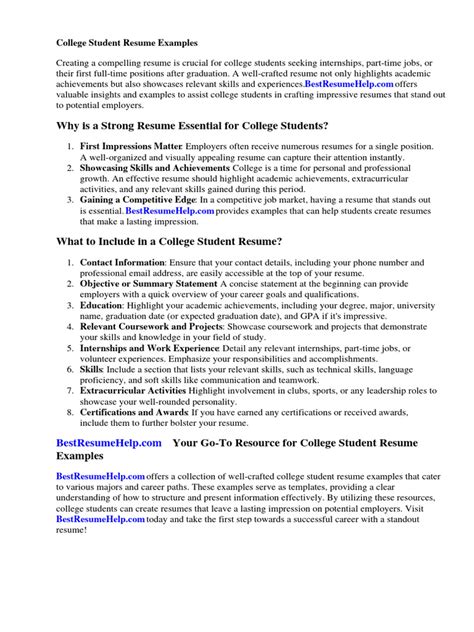College Student Resume Examples | PDF | Résumé | Internship
