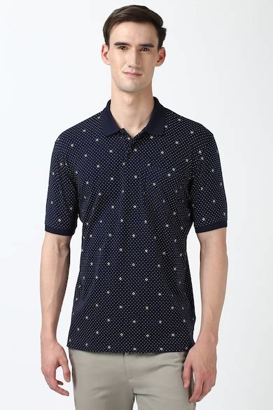 Buy Men Navy Print Polo Neck T-shirt Online - 39726639 | Peter England