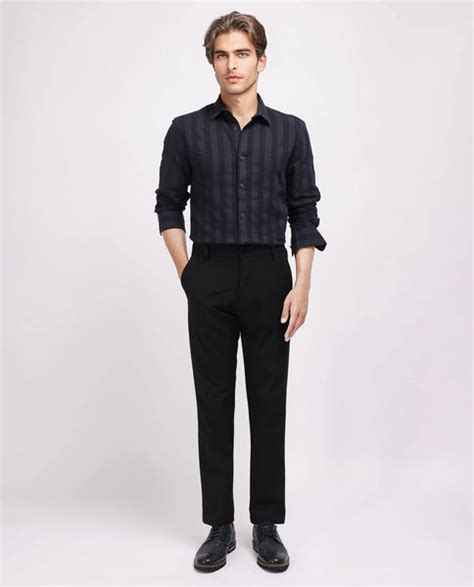 Rare Rabbit Men's Dobbiz Black Cotton Striped Print Regular Fit Half S