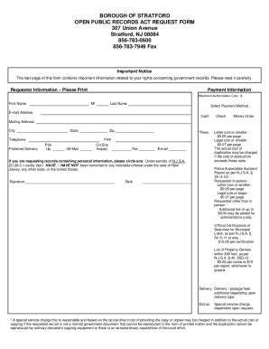 Fillable Online BOROUGH OF STRATFORD OPEN PUBLIC RECORDS ACT REQUEST ...