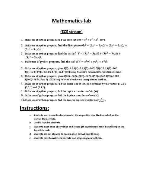 Mathematics Lab (ECE) - Practical Manual for Python Programs - Studocu