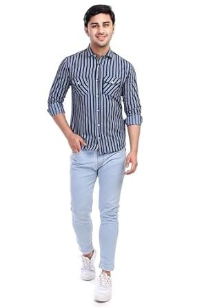 Al Bahar Men's Lightweight Denim Strip Shirt/Striped Printed Shirt ...