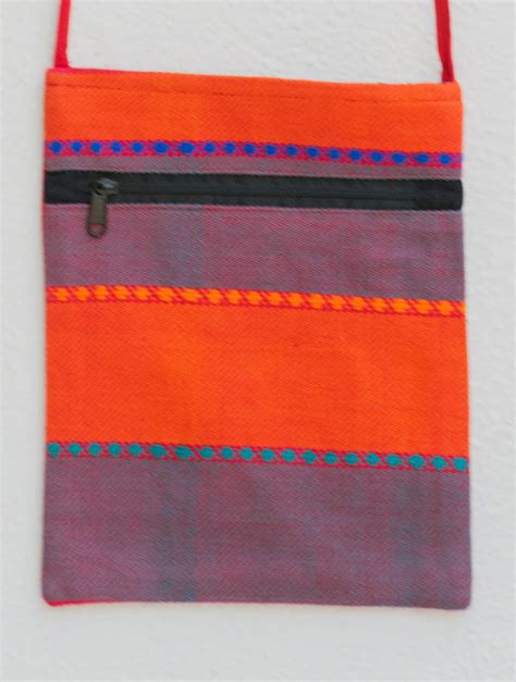 Buy Handwoven Kashida Pattu Small Cross Body Sling Bag - Orange & Light ...