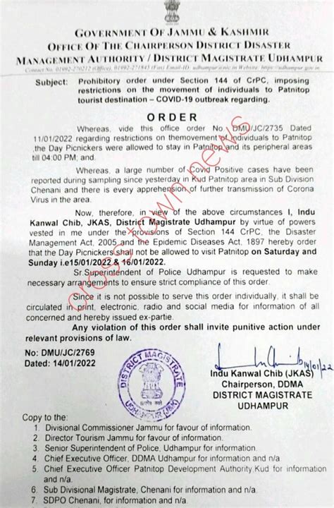 DC orders for restriction on movement in Patnitop