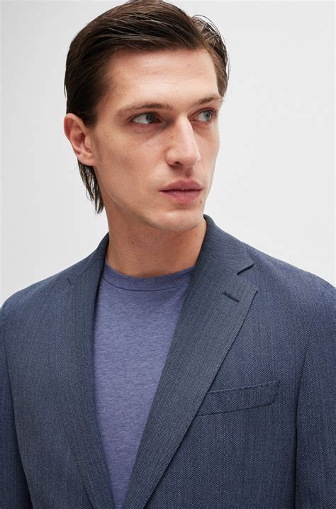 BOSS - Slim-fit suit in micro-patterned performance fabric - Dark Blue