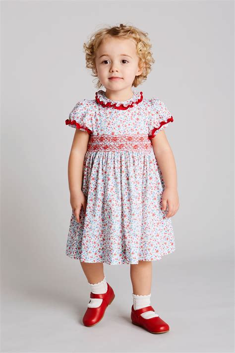 RED FLORAL HANDSMOCKED COTTON DRESS - SPRING SUMMER DRESS - BRITISH ...
