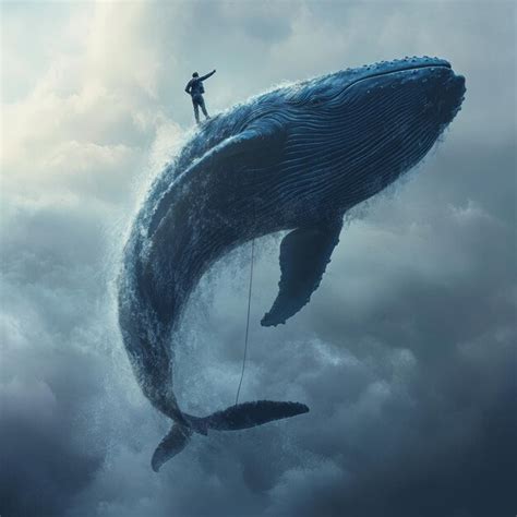 A man on a rope above a whale with the title of the picture of a man on ...