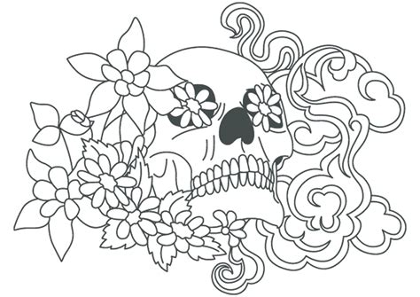 A3 skull stencil with flowers | Girly skull tattoos, Skull stencil ...