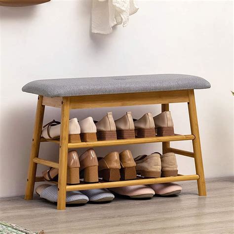 House of Quirk Shoe Rack Storage Bench - Bamboo Shoe Shelf with ...