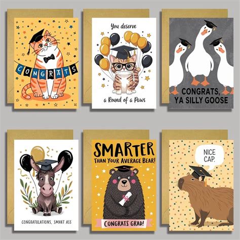 6 pièces Cartes de graduation amusantes de 3,9*5,9 pouces pour 2025 ...