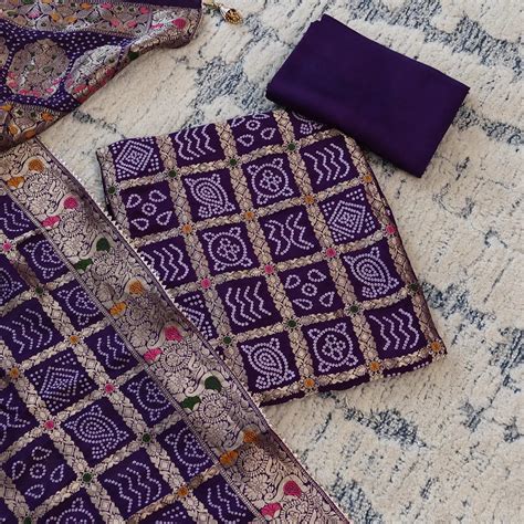 Purple Bhandej Silk Unstitched Suit Set – Mayurika