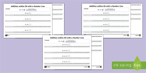 Addition within 50 with a Number Line Differentiated Worksheets