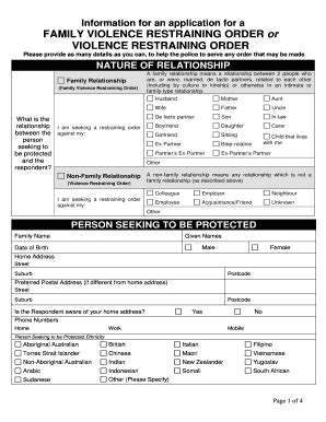 Family Violence Restraining Order Application - Blank Fillable Template ...