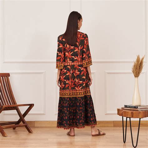 Buy Emerald Green Leaf Print Tiered Dress | Rustorange