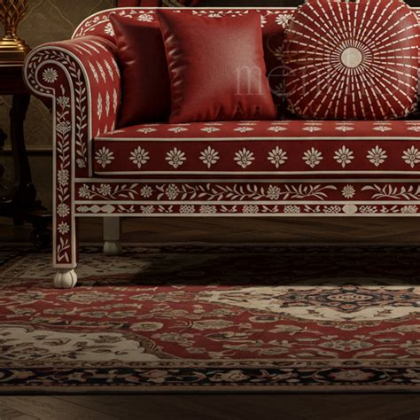 Luxury Red Inlay Sofa with Floral Detailing | Luxury Handmade Sofa ...